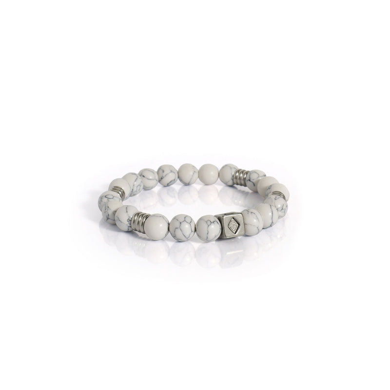 Howlite Beads Bracelet with Silver Accents, front view