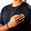 Gold Box Link Chain with Black Onyx, on model + matching black onyx jewelery set