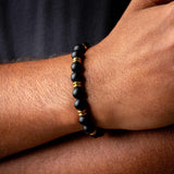 Black Agate Beads Bracelet with Gold Accents on model