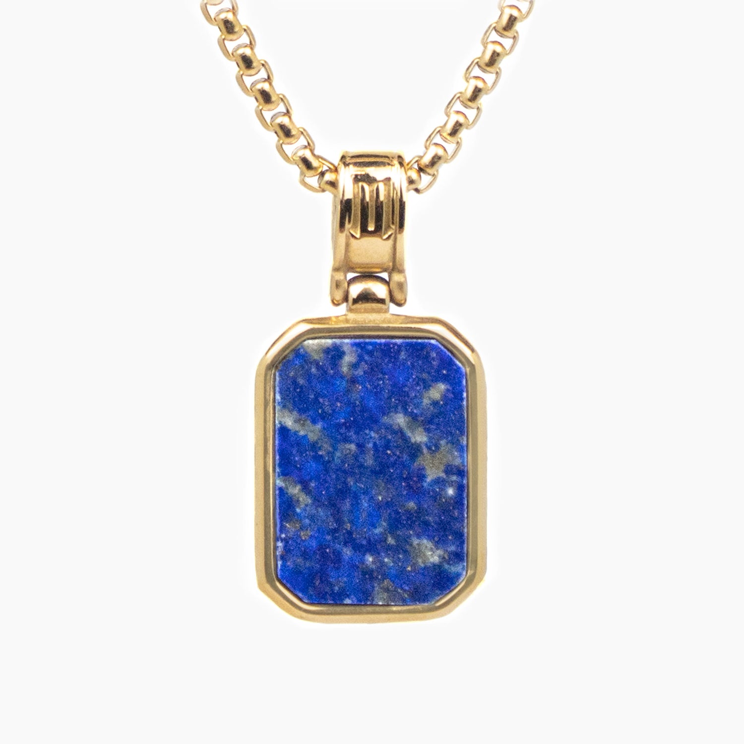 Gouden Box Link Schakelketting met Lapis Lazuli Hanger