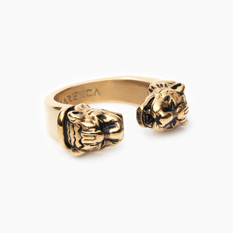 Gouden Cuff Ring met Tijgerkoppen