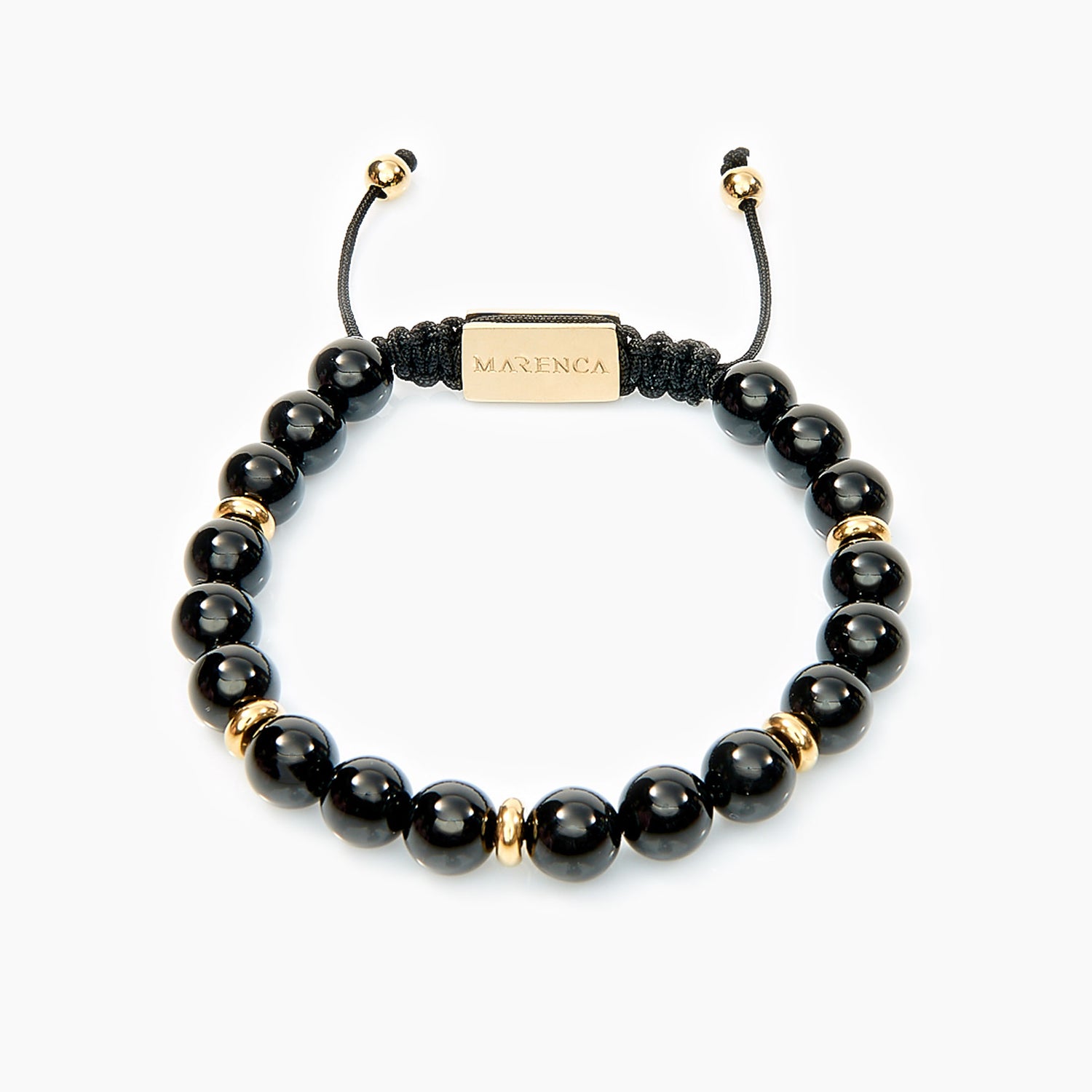 Zwarte Onyx Kralen Armband met Gouden Marenca Logo