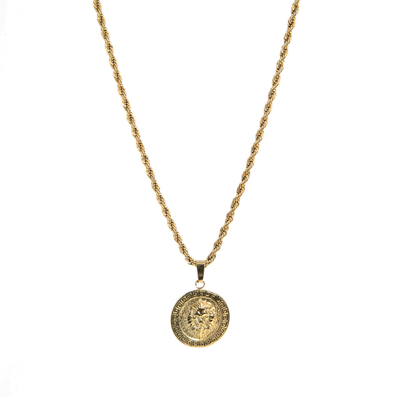 Gold Rope Chain with Lion Head Pendant - product front view